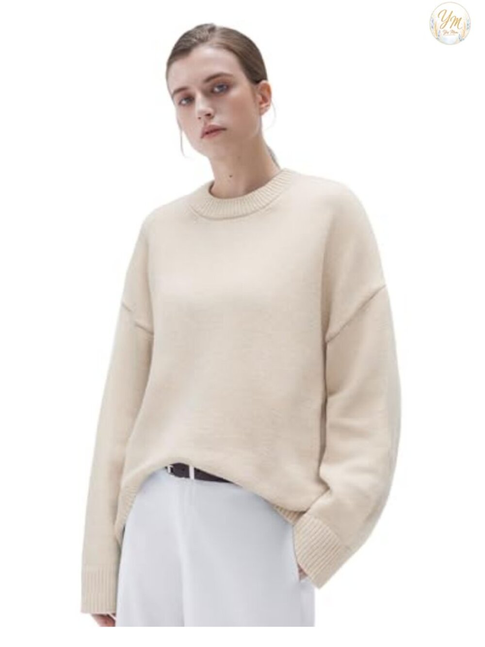 Women's Cashmere Blend Oversized Crew Neck Long Sleeve Pullover Sweater